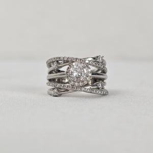 S925 Sterling Silver Multi Band Crystal Statement Ring size 8