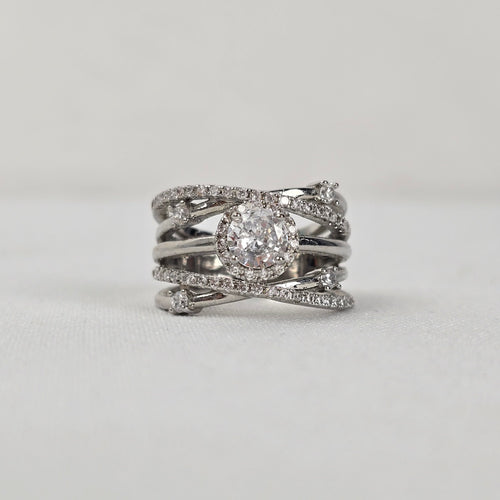 S925 Sterling Silver Multi Band Crystal Statement Ring size 8
