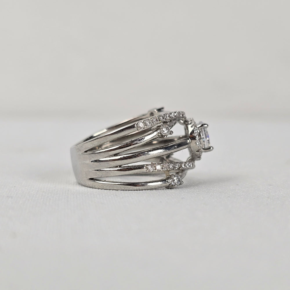S925 Sterling Silver Multi Band Crystal Statement Ring size 8