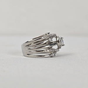 S925 Sterling Silver Multi Band Crystal Statement Ring size 8