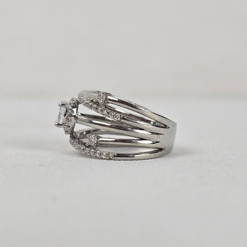 S925 Sterling Silver Multi Band Crystal Statement Ring size 8