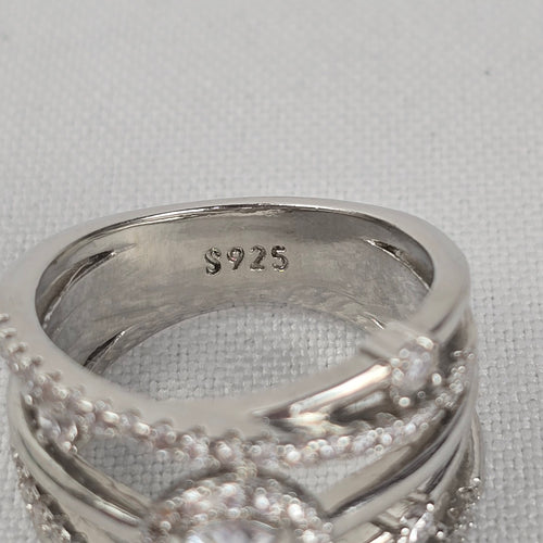 S925 Sterling Silver Multi Band Crystal Statement Ring size 8