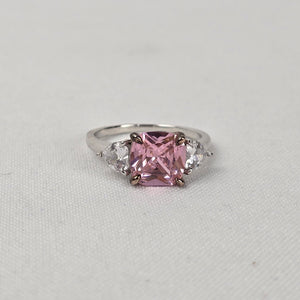 Pink & White Crystal S925 Silver Three Stone Ring Size 8.5