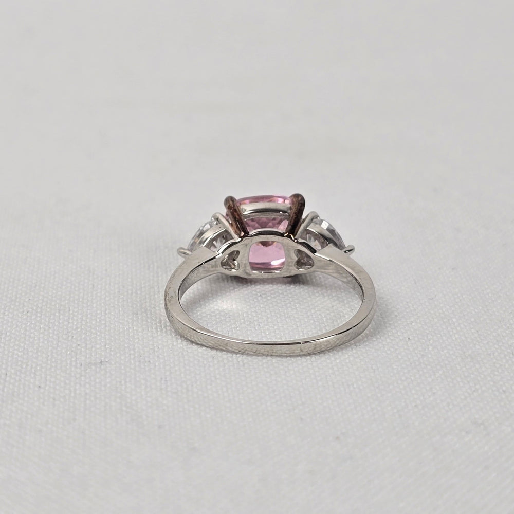 Pink & White Crystal S925 Silver Three Stone Ring Size 8.5
