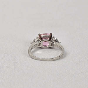 Pink & White Crystal S925 Silver Three Stone Ring Size 8.5