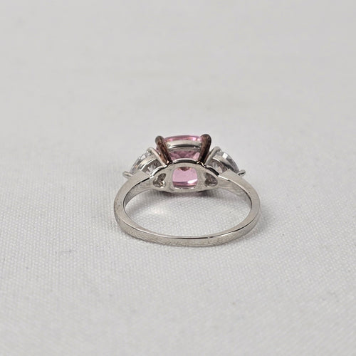 Pink & White Crystal S925 Silver Three Stone Ring Size 8.5
