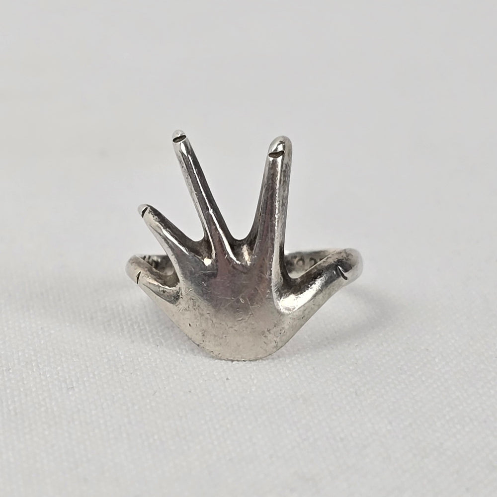Vintage Taxco Mexican 925 Sterling Silver Open-Finger Hand Ring Size 8