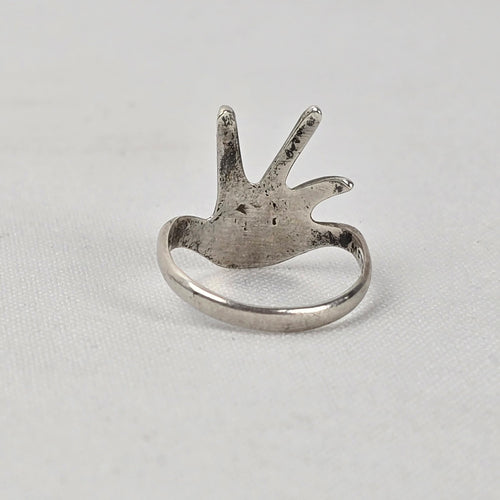 Vintage Taxco Mexican 925 Sterling Silver Open-Finger Hand Ring Size 8