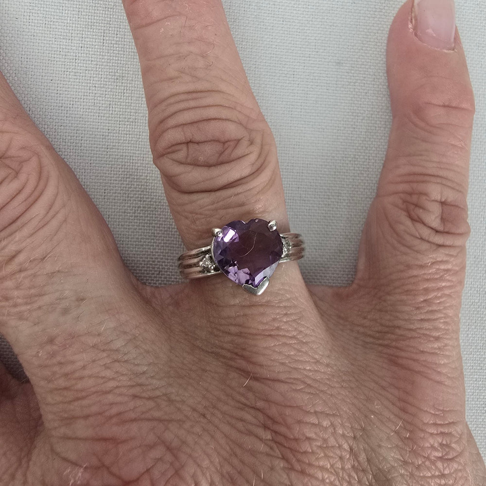 Sterling Silver Amethyst Heart Ring Size 7