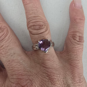 Sterling Silver Amethyst Heart Ring Size 7