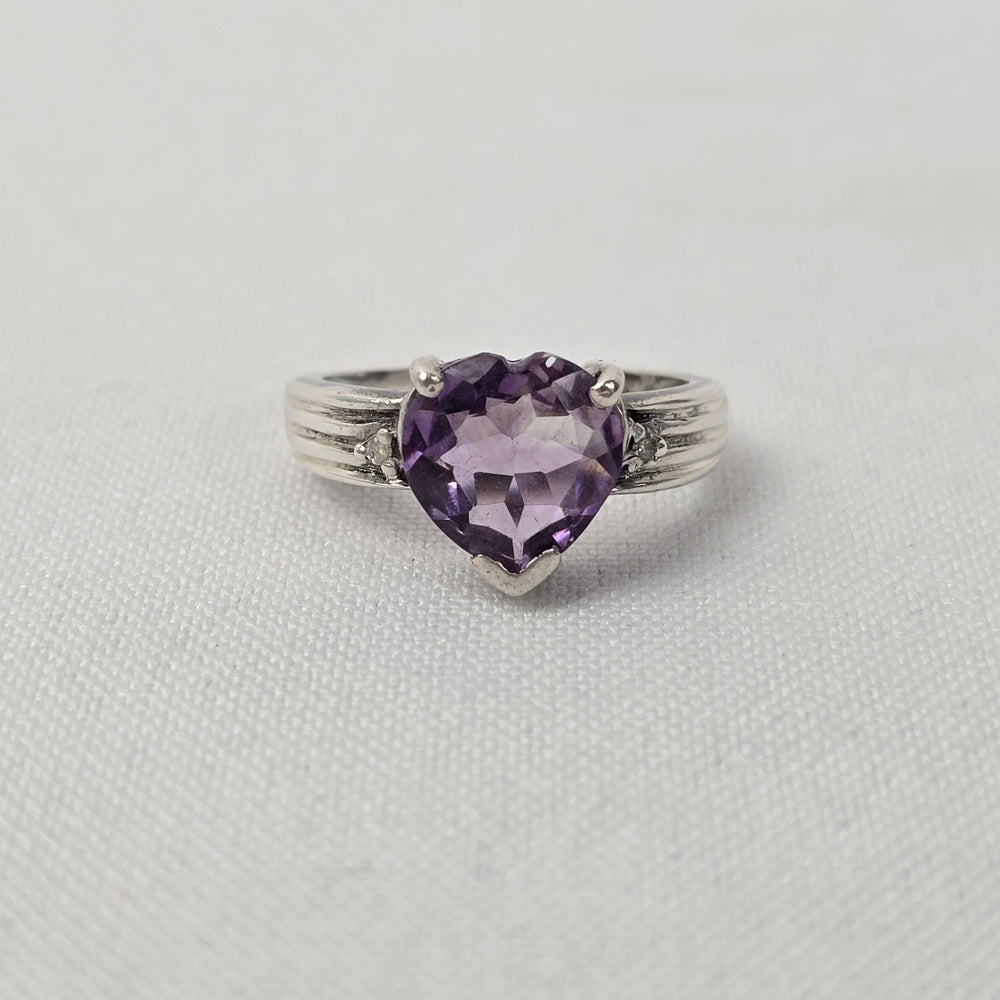 Sterling Silver Amethyst Heart Ring Size 7