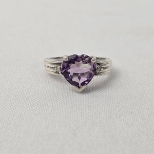 Sterling Silver Amethyst Heart Ring Size 7