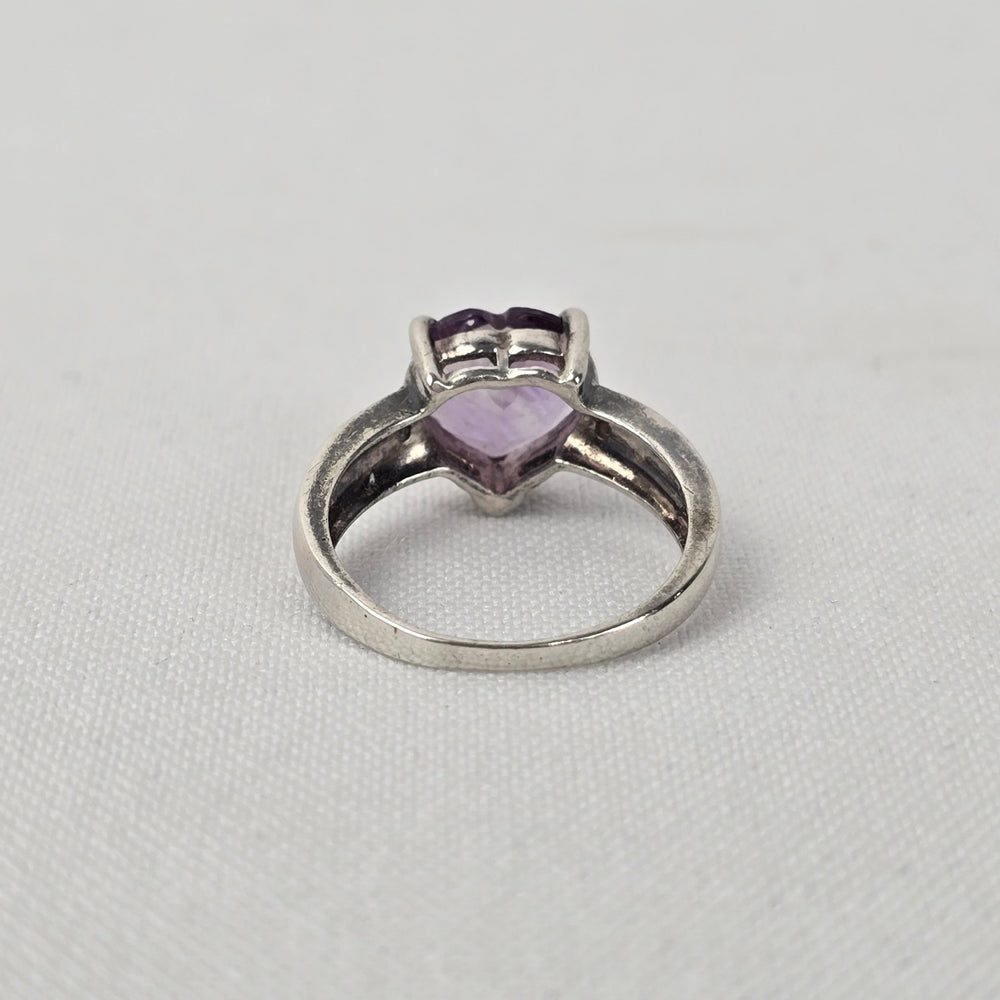 Sterling Silver Amethyst Heart Ring Size 7