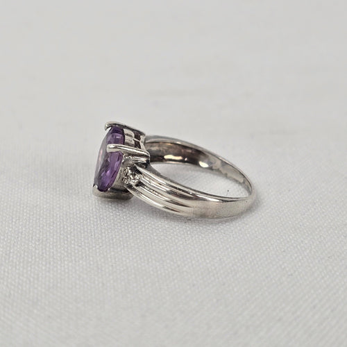 Sterling Silver Amethyst Heart Ring Size 7