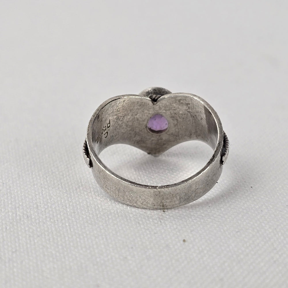 Sterling Silver Purple Amethyst Oval Gemstone Vintage Statement Ring Size 6