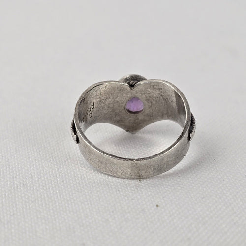 Sterling Silver Purple Amethyst Oval Gemstone Vintage Statement Ring Size 6