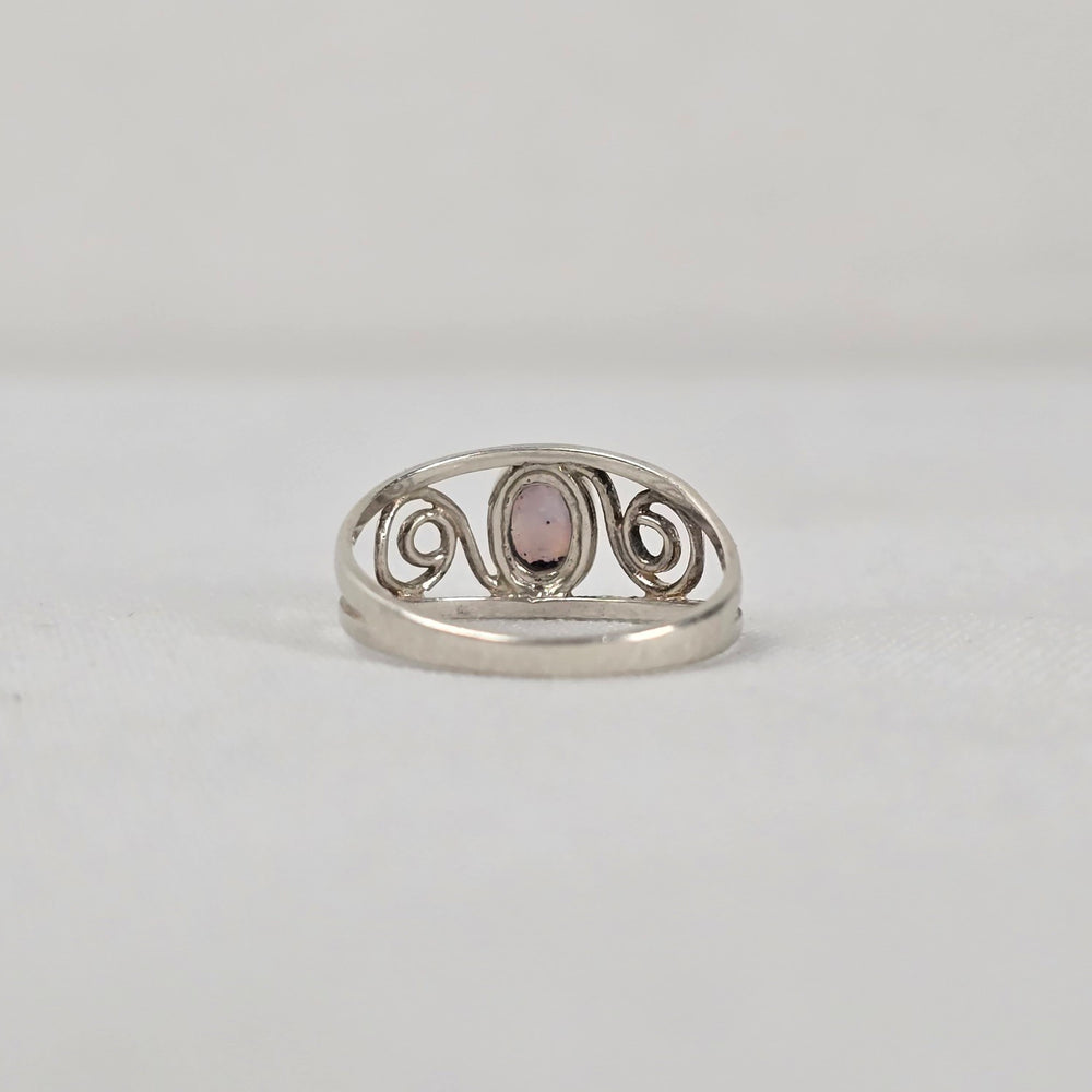 925 Sterling Silver Oval White Opal Vintage Scrollwork Statement Ring Size 7