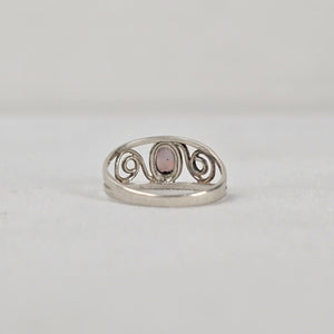 925 Sterling Silver Oval White Opal Vintage Scrollwork Statement Ring Size 7