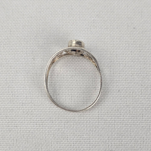 925 Sterling Silver Oval White Opal Vintage Scrollwork Statement Ring Size 7