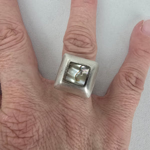 925 Sterling Silver Abalone Shell Square Statement Ring Size 8