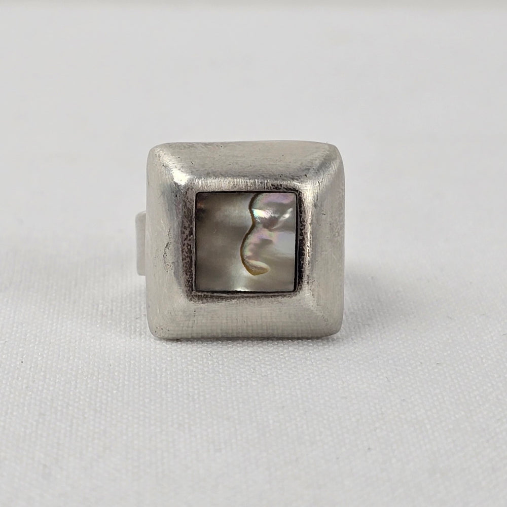 925 Sterling Silver Abalone Shell Square Statement Ring Size 8