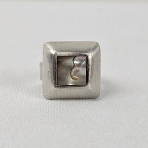 925 Sterling Silver Abalone Shell Square Statement Ring Size 8