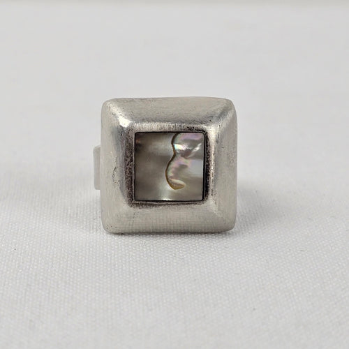 925 Sterling Silver Abalone Shell Square Statement Ring Size 8