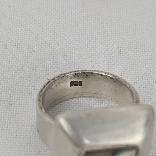 925 Sterling Silver Abalone Shell Square Statement Ring Size 8