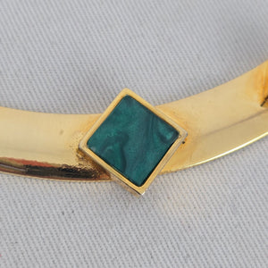 Vintage Gold-Tone Statement Collar Necklace with Green Stone Accents
