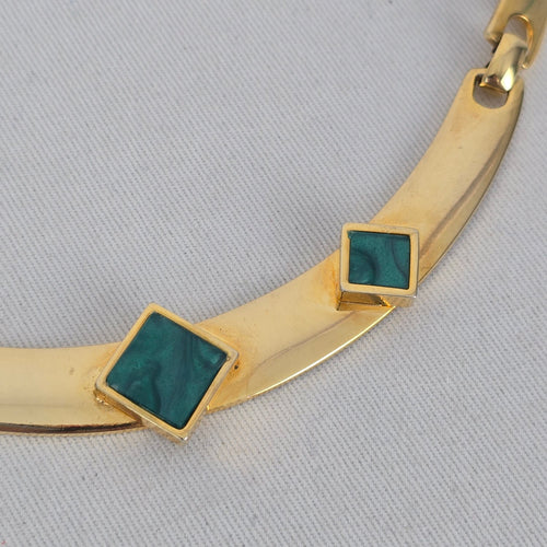 Vintage Gold-Tone Statement Collar Necklace with Green Stone Accents