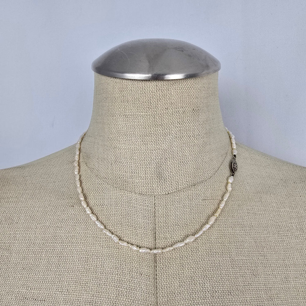Vintage Freshwater Pearl Necklace with Sterling Silver Clasp
