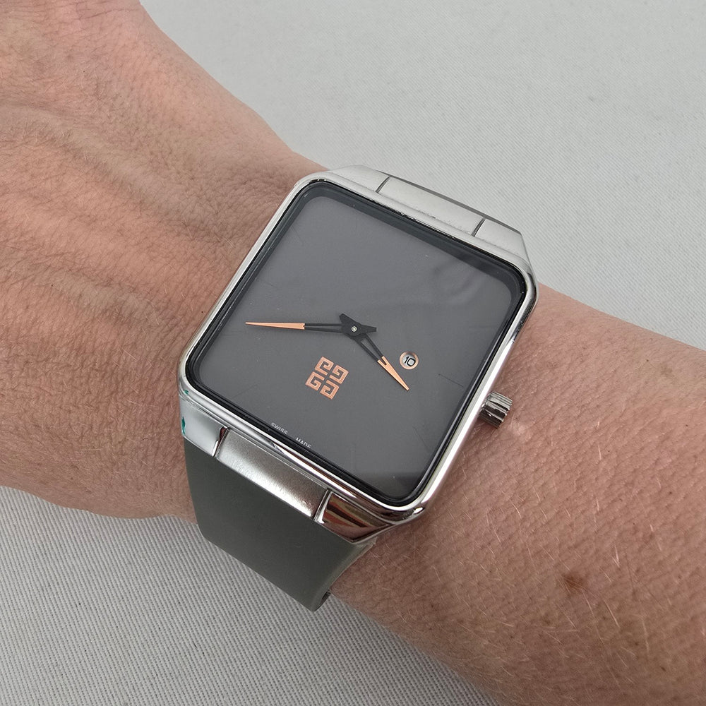 Givenchy Swiss Made Watch Square Grey Dial, 4G Monogram Rubber Strap