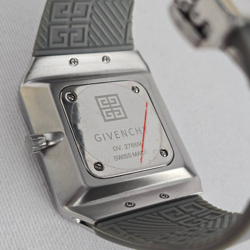 Givenchy Swiss Made Watch Square Grey Dial, 4G Monogram Rubber Strap