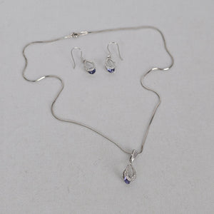 Sterling Silver Purple Crystal Teardrop Necklace & Earrings Set