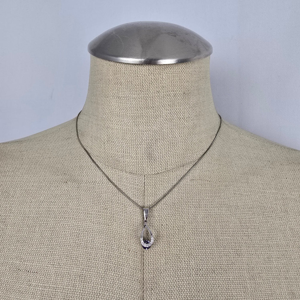 Sterling Silver Purple Crystal Teardrop Necklace & Earrings Set