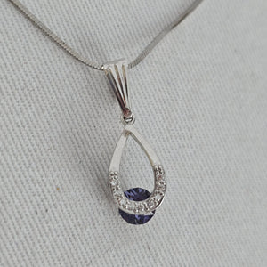 Sterling Silver Purple Crystal Teardrop Necklace & Earrings Set