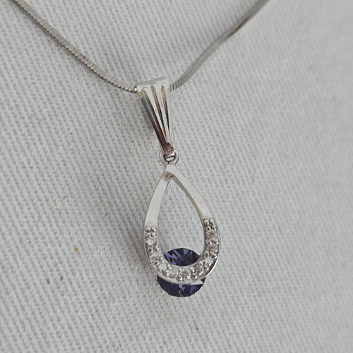 Sterling Silver Purple Crystal Teardrop Necklace & Earrings Set