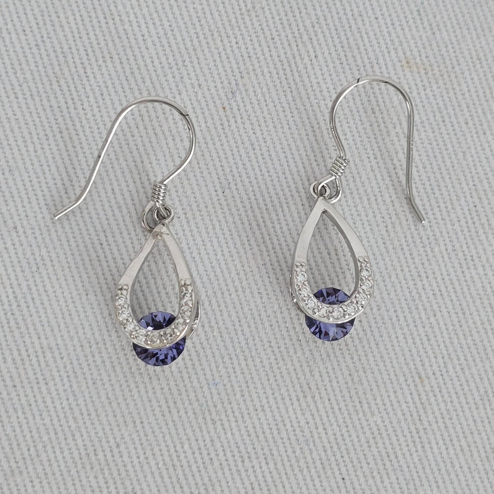 Sterling Silver Purple Crystal Teardrop Necklace & Earrings Set