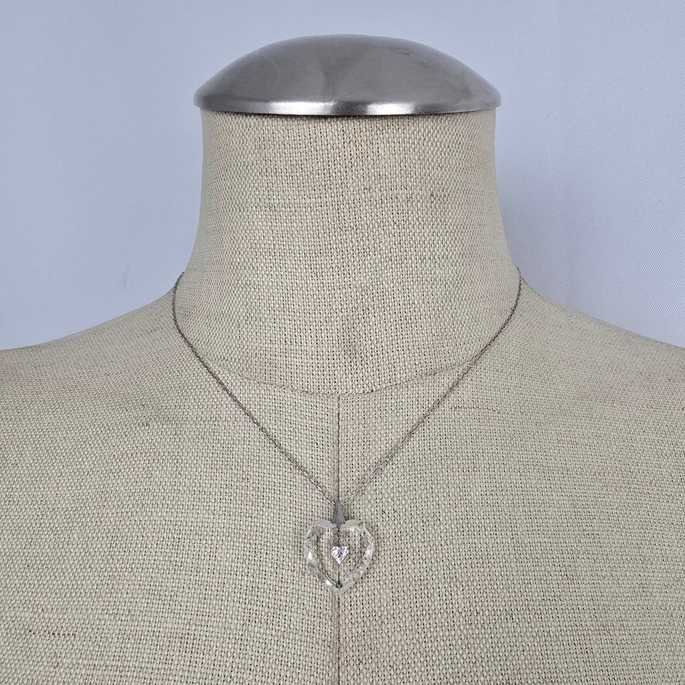 Vintage 925 Sterling Clear Faceted Heart Pendant Necklace