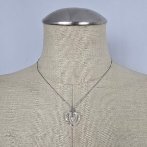 Vintage 925 Sterling Clear Faceted Heart Pendant Necklace
