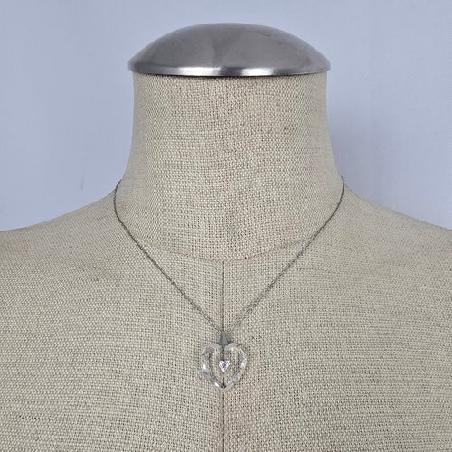 Vintage 925 Sterling Clear Faceted Heart Pendant Necklace