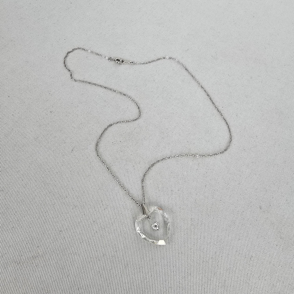 Vintage 925 Sterling Clear Faceted Heart Pendant Necklace