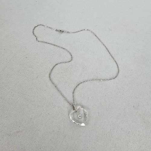 Vintage 925 Sterling Clear Faceted Heart Pendant Necklace