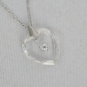 Vintage 925 Sterling Clear Faceted Heart Pendant Necklace