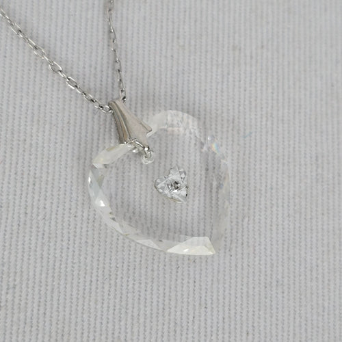 Vintage 925 Sterling Clear Faceted Heart Pendant Necklace