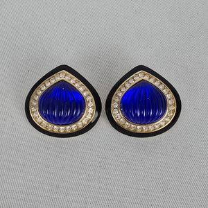 Vintage 1980s Oscar de la Renta Cobalt Blue Teardrop Pierced Earrings