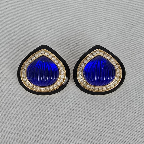 Vintage 1980s Oscar de la Renta Cobalt Blue Teardrop Pierced Earrings