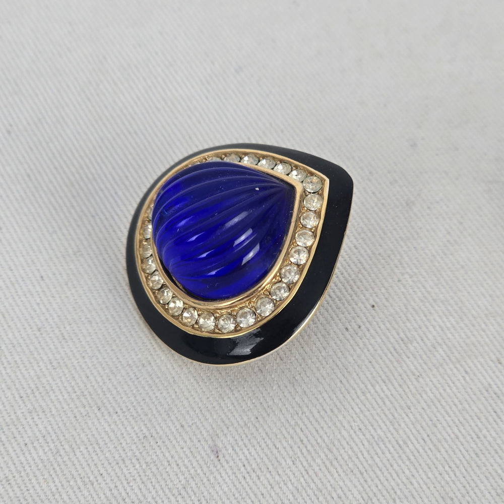 Vintage 1980s Oscar de la Renta Cobalt Blue Teardrop Pierced Earrings
