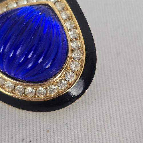 Vintage 1980s Oscar de la Renta Cobalt Blue Teardrop Pierced Earrings