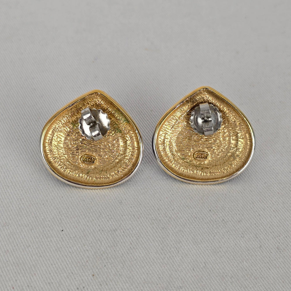 Vintage 1980s Oscar de la Renta Cobalt Blue Teardrop Pierced Earrings